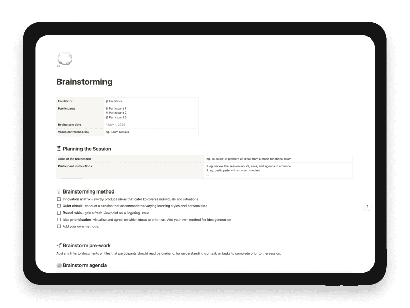 Brainstorming Notion Template
