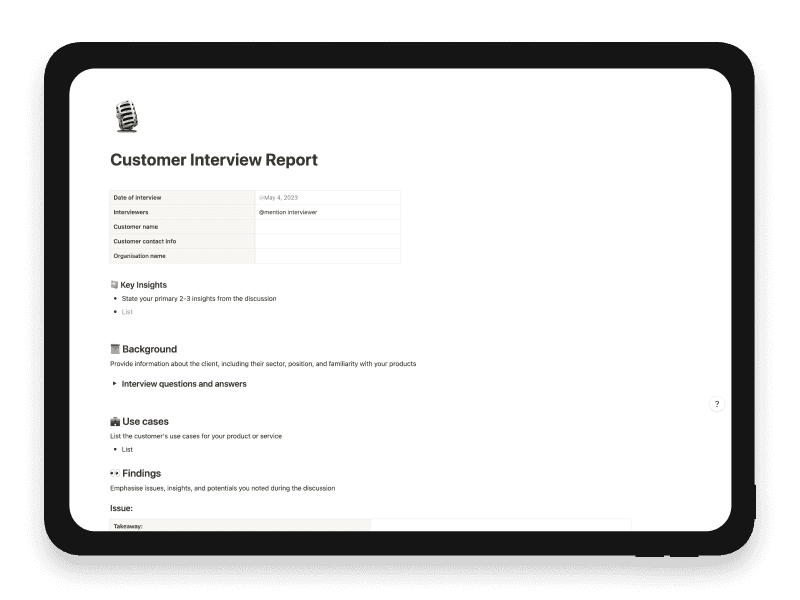 Customer Interview Report Notion Template