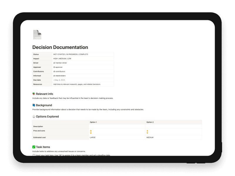 Decision Documentation Notion Template