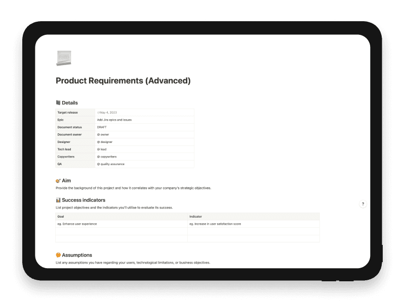 Product Requirements (Advanced) Notion Template