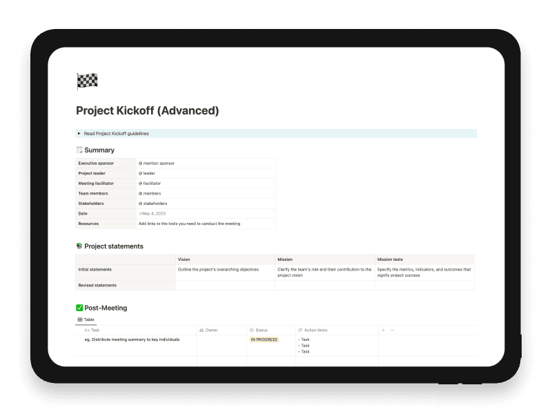 Project Kickoff (Advanced) Notion Template