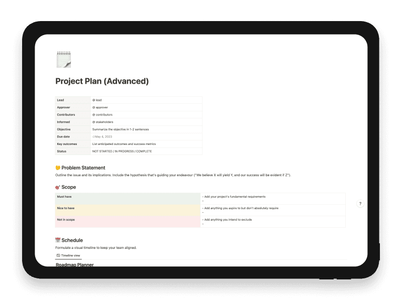 Project Plan (Advanced) Notion Template