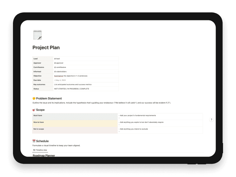 Project Plan Notion Template