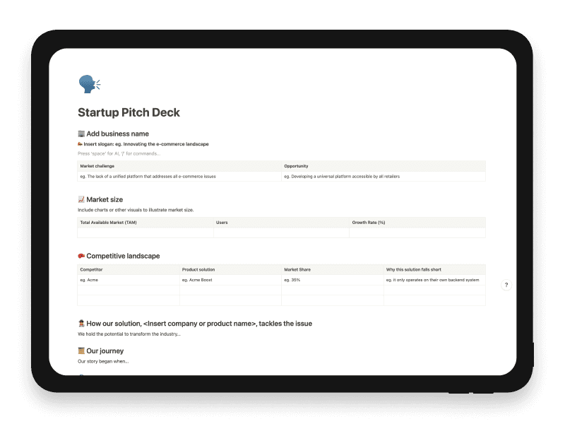 Startup Pitch Deck Notion Template