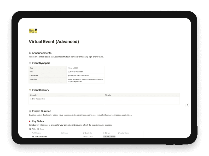 Virtual Event (Advanced) Notion Template