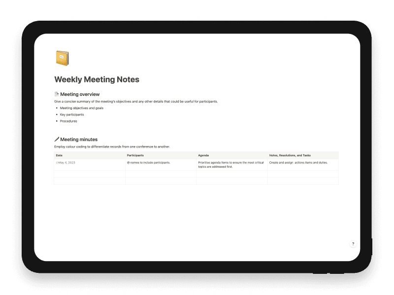 Weekly Meeting Notes Notion Template
