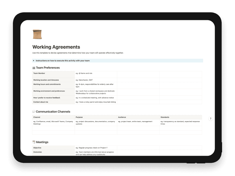 Working Agreements Notion Template