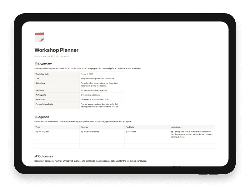 Workshop Planner Notion Template